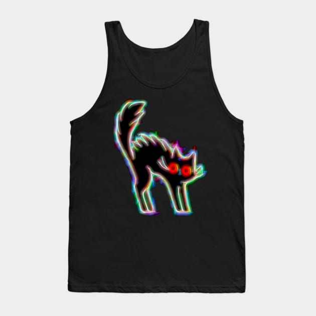 Black Cat Glitch Electric Shocked Neon Glow Tank Top by Mr.PopArts